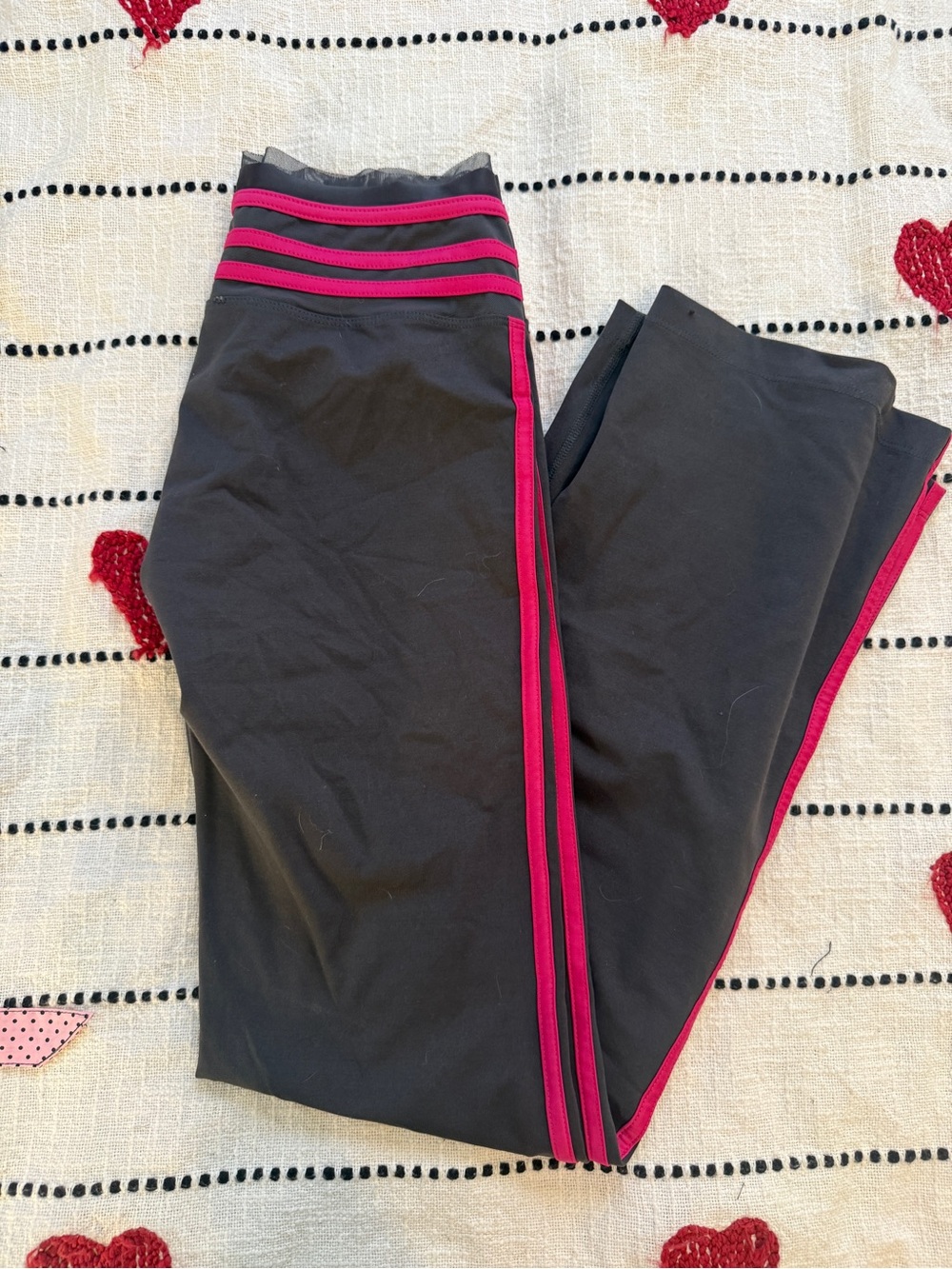 Y2K 2000s ATHLETIC WEAR MID RISEBlack Leggings with Pink Stripes